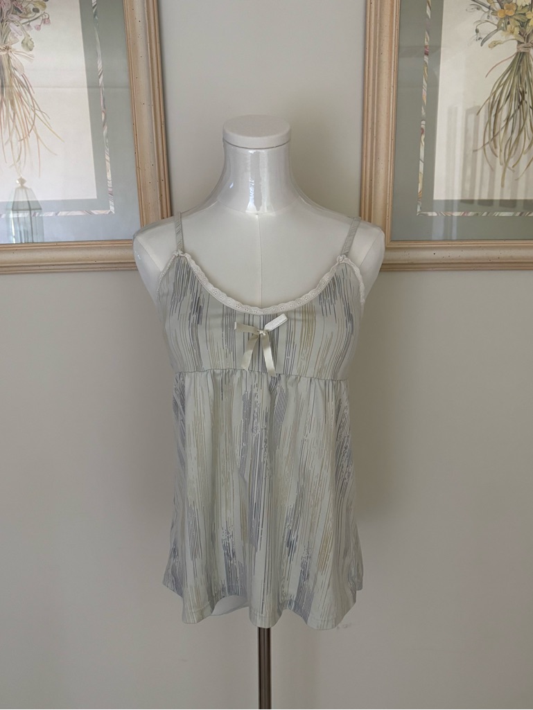 Stripe Lace Trim Babydoll Sleeveless Camisole Top